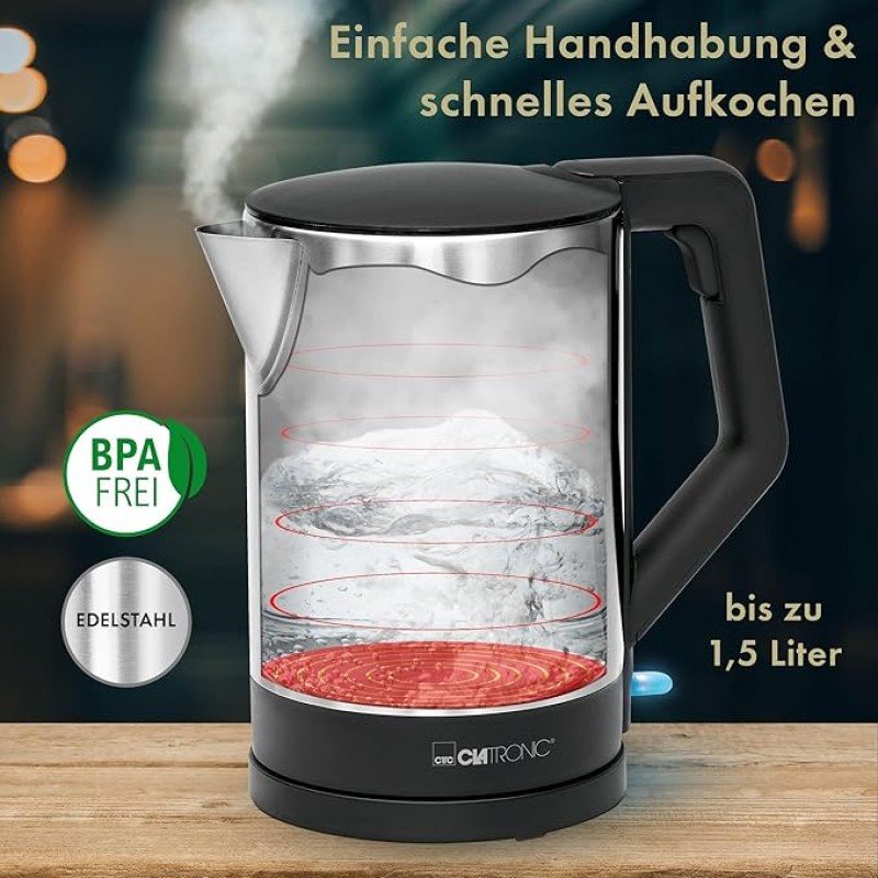 Camping Wasserkocher verdecktes Heizelement Abschaltautomatik Basisstation mit Kabelaufwicklung 1,5  – 3