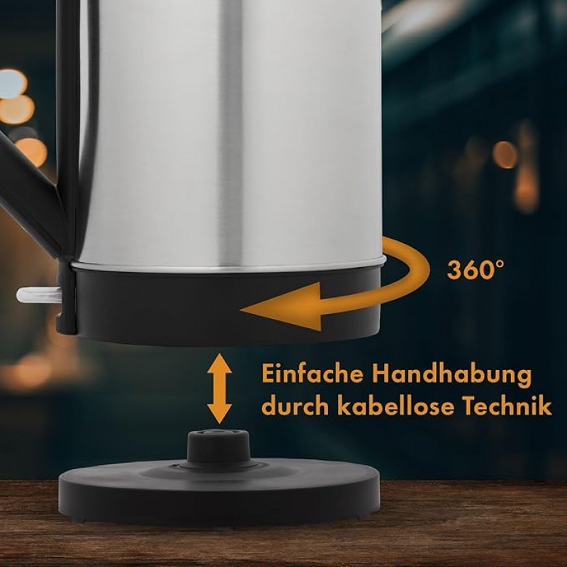 Camping Wasserkocher verdecktes Heizelement Abschaltautomatik Basisstation mit Kabelaufwicklung 1,5  – Thumbnail 6