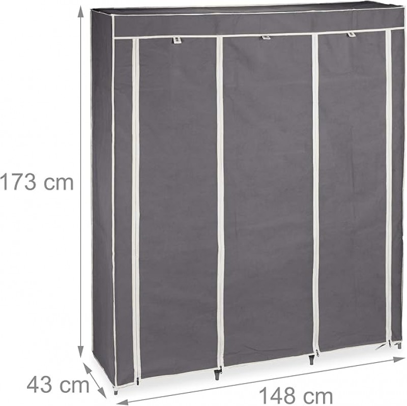 Camping Kleiderschrank 9 Fächer 2 Kleiderstangen Faltschrank grau Kunststoff Anthrazit 1730 x 1480 x – 4