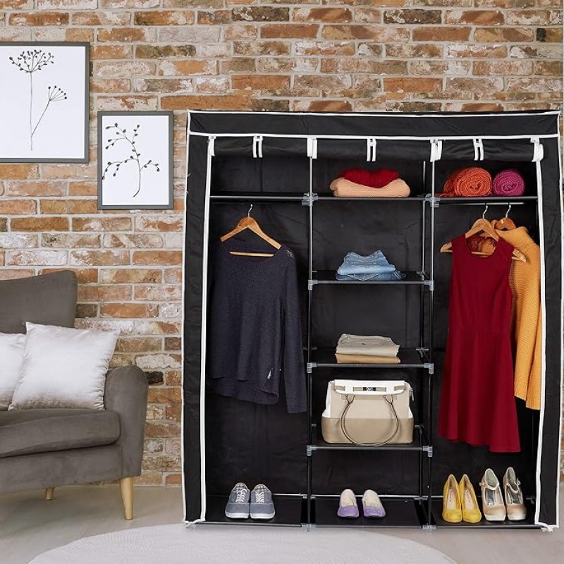 Camping Kleiderschrank 9 Fächer 2 Kleiderstangen Faltschrank grau Kunststoff Anthrazit 1730 x 1480 x – 5