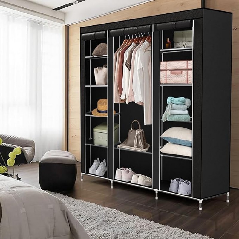 Campingschrank faltbar Kleiderschrank Reißverschluss-Kleiderstange Seitentasche und Stauraum – DIY-K – 3