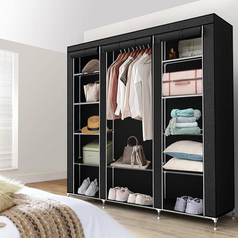 Campingschrank faltbar Kleiderschrank Reißverschluss-Kleiderstange Seitentasche und Stauraum – DIY-K – 4