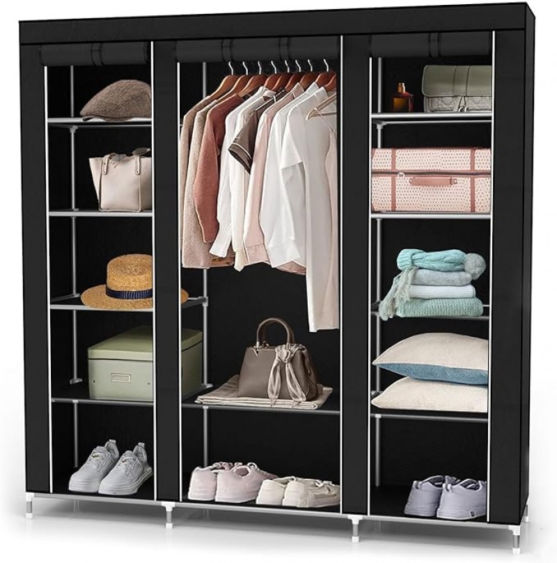 Campingschrank faltbar Kleiderschrank Reißverschluss-Kleiderstange Seitentasche und Stauraum – DIY-K