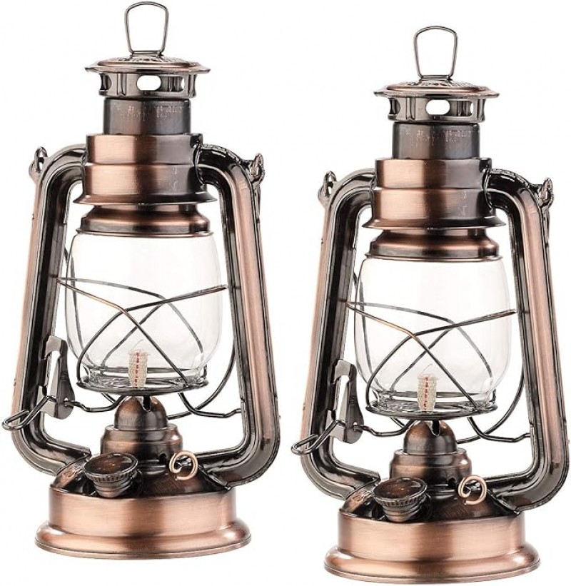 Öllampe 2er-Set nostalgische Petroleum-Sturmlaternen mit Glaskolben 24 cm Kerosinlampe Petroleum Öll