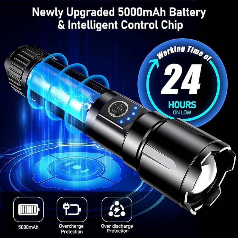 Taschenlampe LED aufladbar 500.000 Lumen extrem Hell zoombare taktische Taschenlampen Stärke mit 5 L – 5