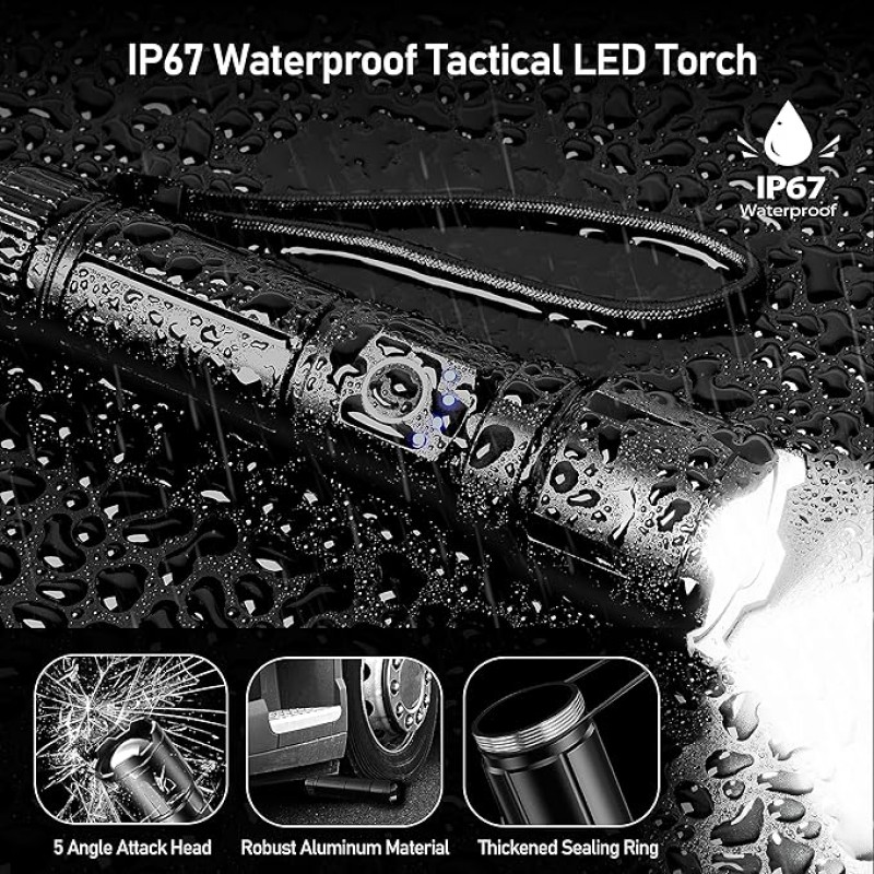 Taschenlampe LED aufladbar 500.000 Lumen extrem Hell zoombare taktische Taschenlampen Stärke mit 5 L – Thumbnail 6