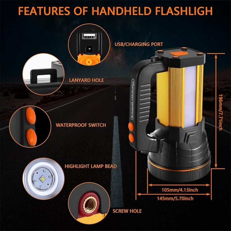 Handlampe Handscheinwerfer 7000 Lumens LED Taschenlampe wiederaufladbar super hell Strahler Camping  – 4