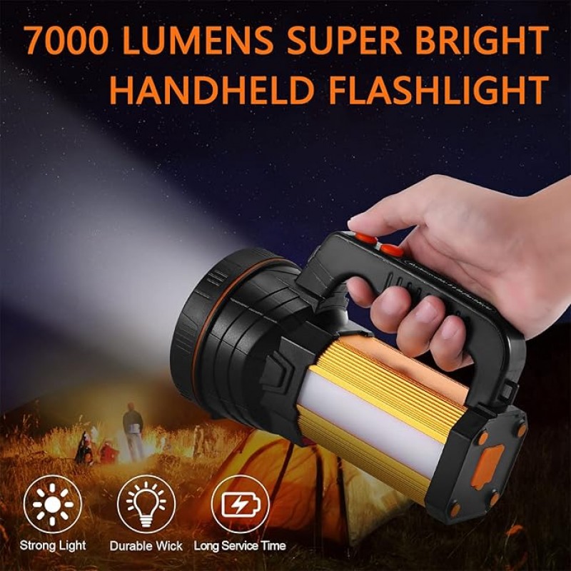 Handlampe Handscheinwerfer 7000 Lumens LED Taschenlampe wiederaufladbar super hell Strahler Camping  – Thumbnail 6