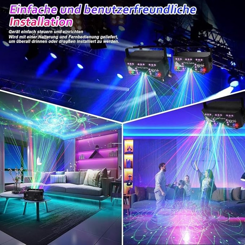 Discolicht Partylicht mit Fernbedienung, DMX Musikgesteuert Disco Licht Party Lichter mit Stroboskop – 4