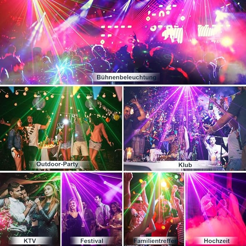 Discolicht Partylicht mit Fernbedienung, DMX Musikgesteuert Disco Licht Party Lichter mit Stroboskop – Thumbnail 6