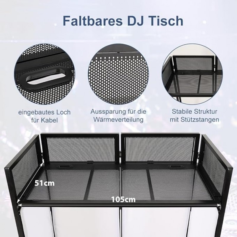 DJ Pult Klappbarer DJ-Tisch mobil und klappbar DJ Pult mit schwarz-weißer Verzierung höhenverstellba – 4