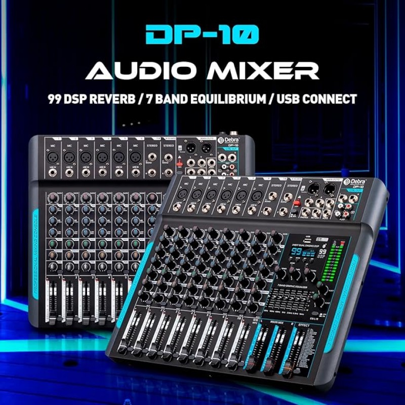 Soundmixer professioneller Audiomixer 10-Kanal-Stereo-Soundmixer mit 99 DSP-Hall / 7-Band-Balance /  – 4