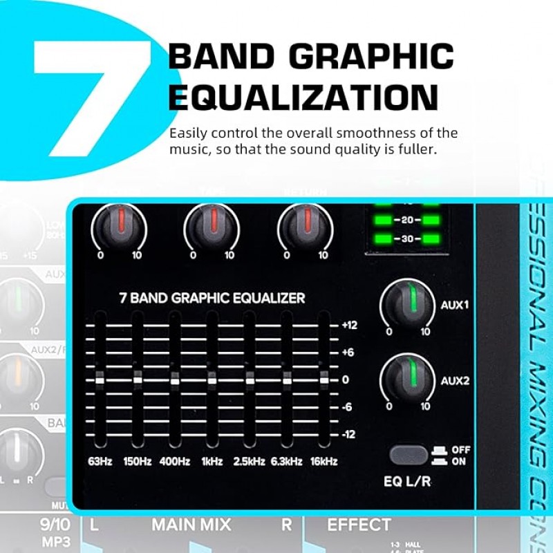 Soundmixer professioneller Audiomixer 10-Kanal-Stereo-Soundmixer mit 99 DSP-Hall / 7-Band-Balance /  – 5