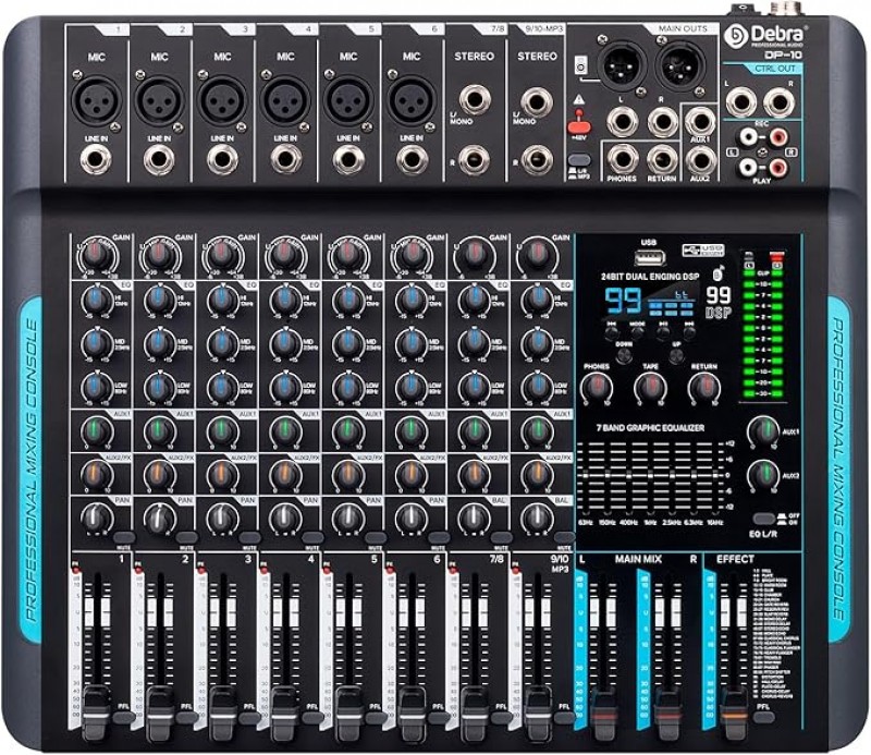 Soundmixer professioneller Audiomixer 10-Kanal-Stereo-Soundmixer mit 99 DSP-Hall / 7-Band-Balance /  – 2