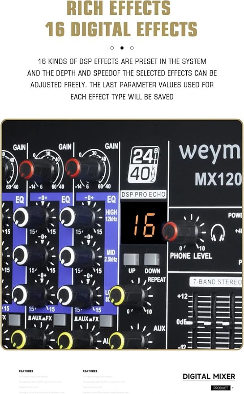 Professioneller Mixer Mischpult (12 Kanäle) für die Aufnahme von DJ-Bühnen-Karaoke-DSP-Effektor – 4
