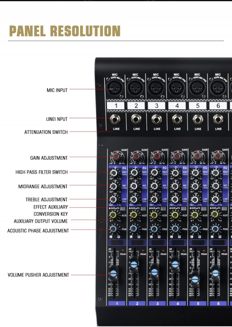Professioneller Mixer Mischpult (12 Kanäle) für die Aufnahme von DJ-Bühnen-Karaoke-DSP-Effektor – Thumbnail 6