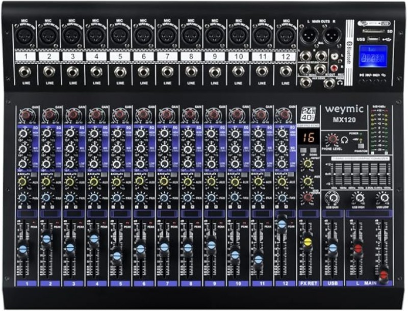 Professioneller Mixer Mischpult (12 Kanäle) für die Aufnahme von DJ-Bühnen-Karaoke-DSP-Effektor