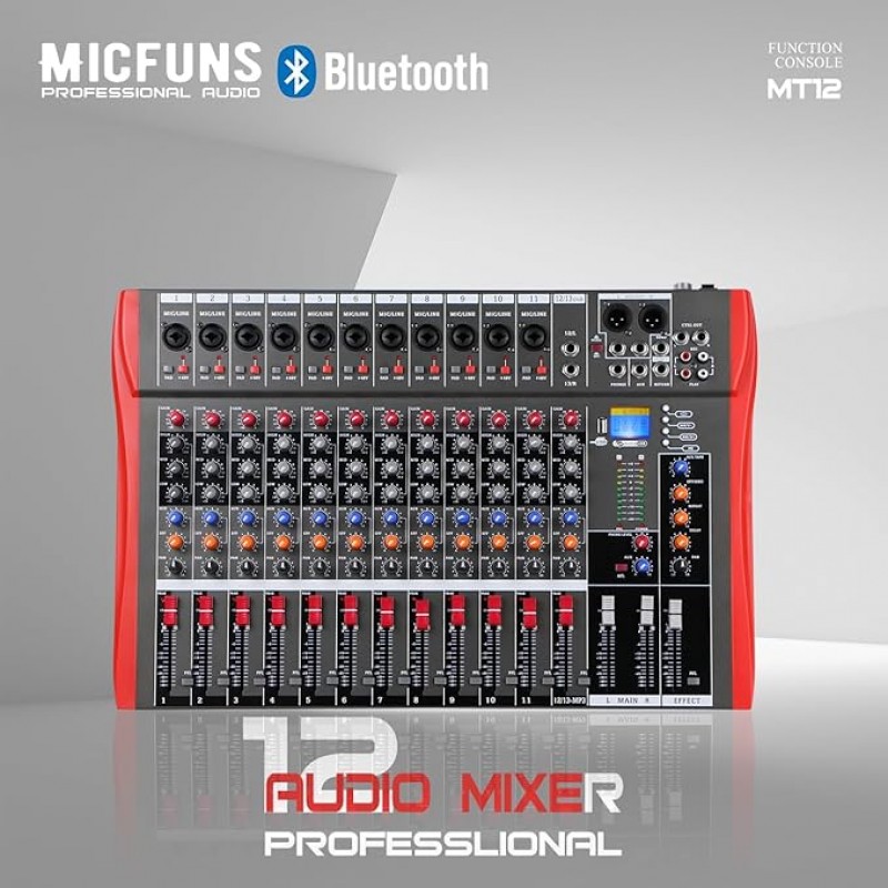 Studiomixer Live Mixer 12-Kanal DJ professionelles Stereo-Sound-Mischpult Bluetooth USB-Aufnahme Com – 2