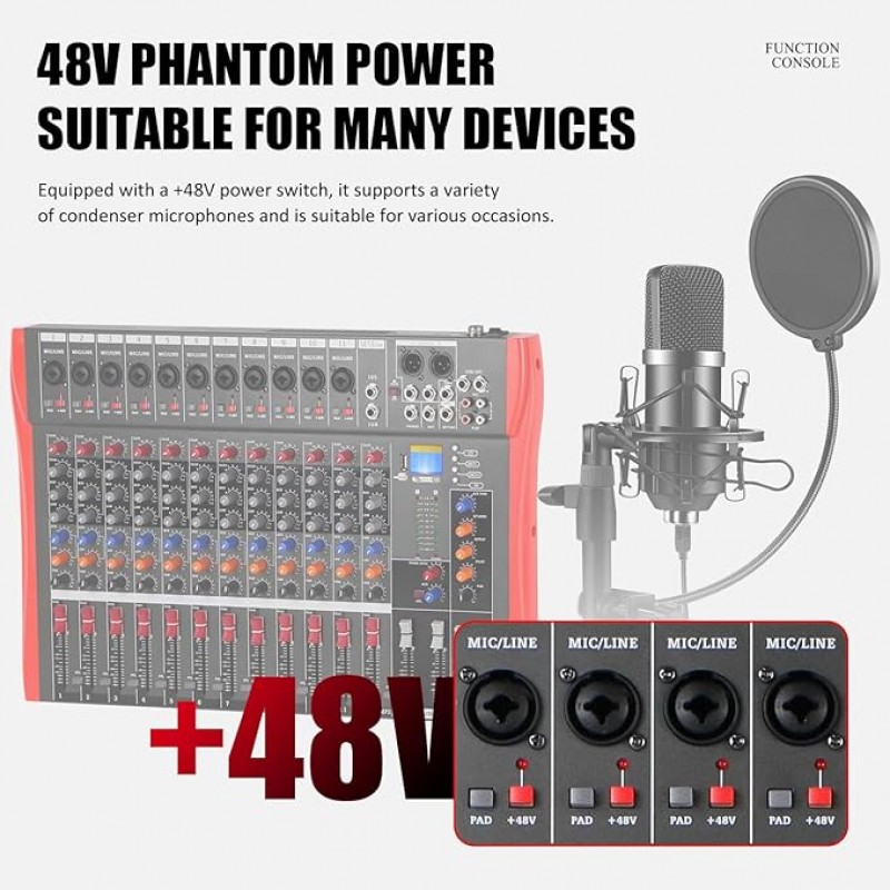 Studiomixer Live Mixer 12-Kanal DJ professionelles Stereo-Sound-Mischpult Bluetooth USB-Aufnahme Com – 3