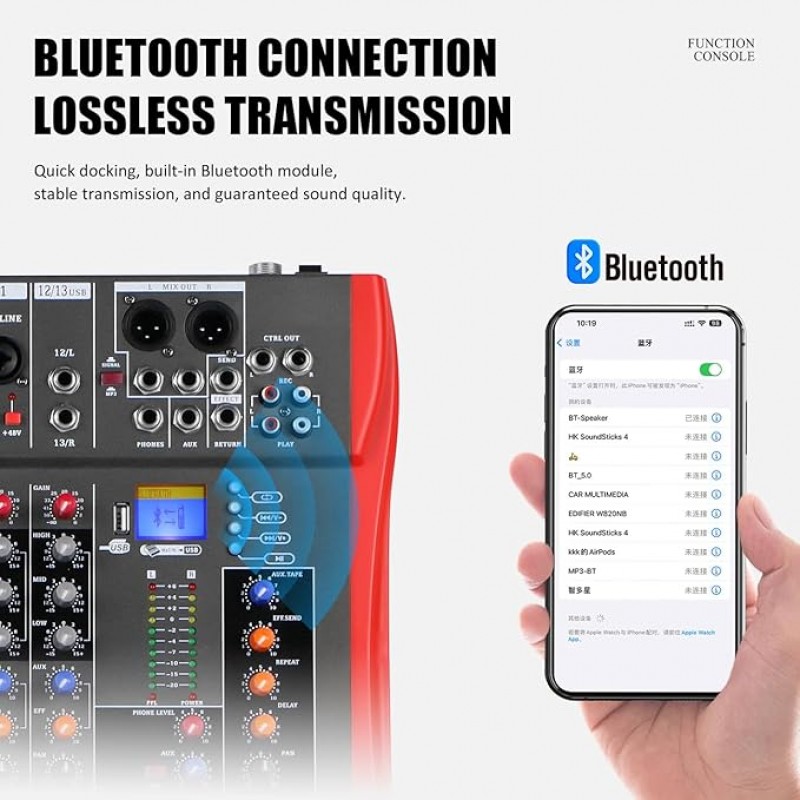 Studiomixer Live Mixer 12-Kanal DJ professionelles Stereo-Sound-Mischpult Bluetooth USB-Aufnahme Com – 4