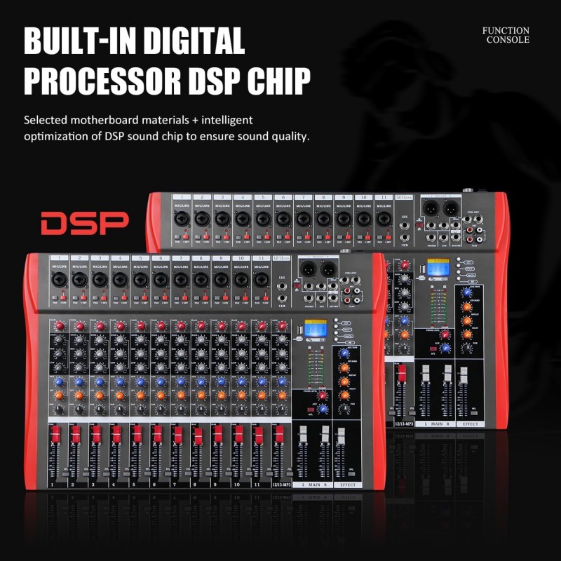Studiomixer Live Mixer 12-Kanal DJ professionelles Stereo-Sound-Mischpult Bluetooth USB-Aufnahme Com – 5