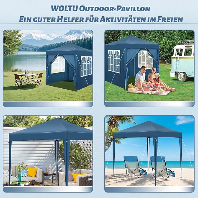 Faltpavillon Pavillon Zelt wasserdicht mit 4 Seitenwänden 2 davon mit Fenster – höhenverstellbar – K – 5