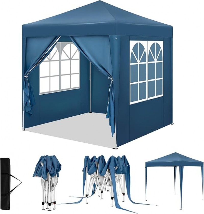 Faltpavillon Pavillon Zelt wasserdicht mit 4 Seitenwänden 2 davon mit Fenster – höhenverstellbar – K