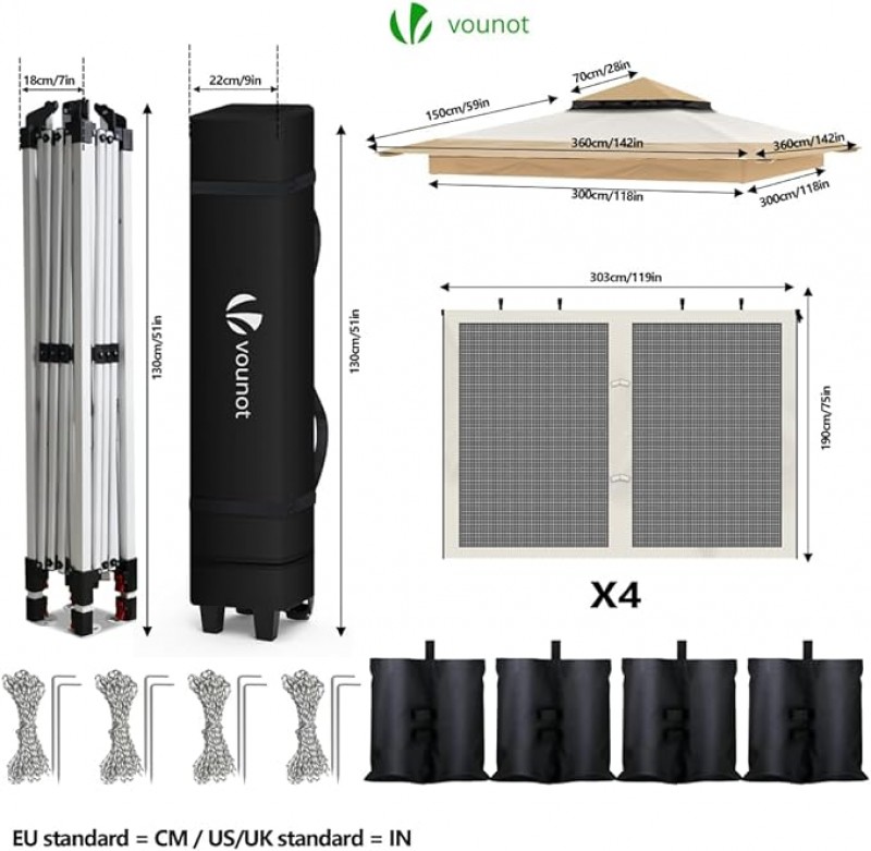 Faltpavillon Pavillon Zelt VIP Lounge für Ihre Gäste – Doppeldach 3,6 x 3,6 m (12,96 qm) – 3