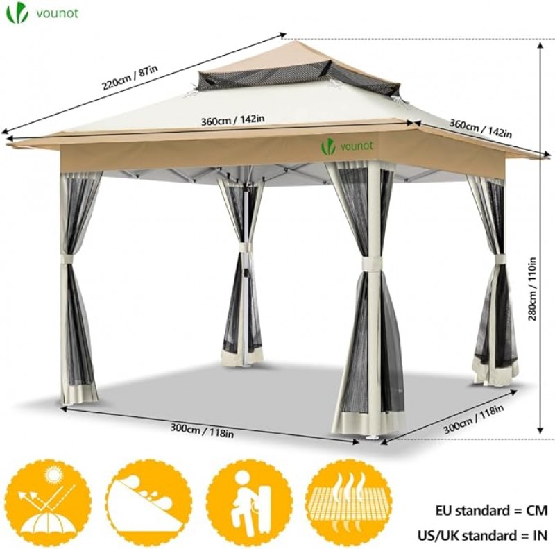 Faltpavillon Pavillon Zelt VIP Lounge für Ihre Gäste – Doppeldach 3,6 x 3,6 m (12,96 qm) – 4