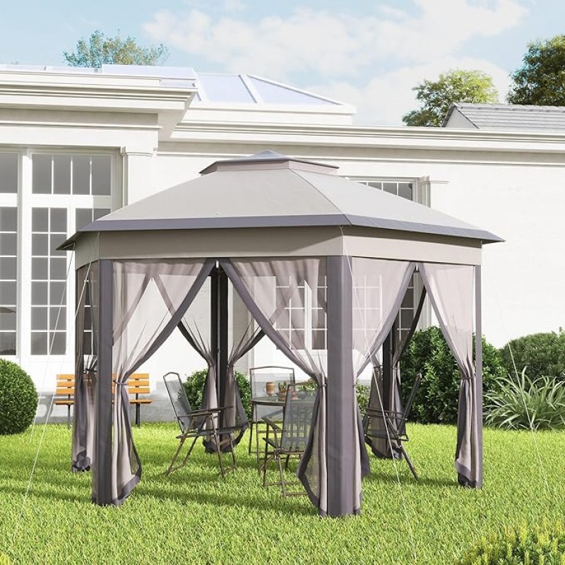 Faltpavillon Pavillon Zelt Doppeldach VIP Lounge für Ihre Gäste – sechseckig 4 x 4 m (16 qm)