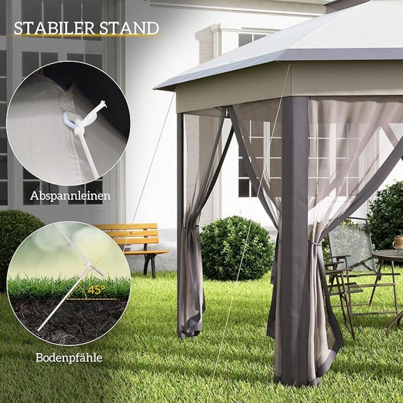 Faltpavillon Pavillon Zelt Doppeldach VIP Lounge für Ihre Gäste – sechseckig 4 x 4 m (16 qm) – Thumbnail 6