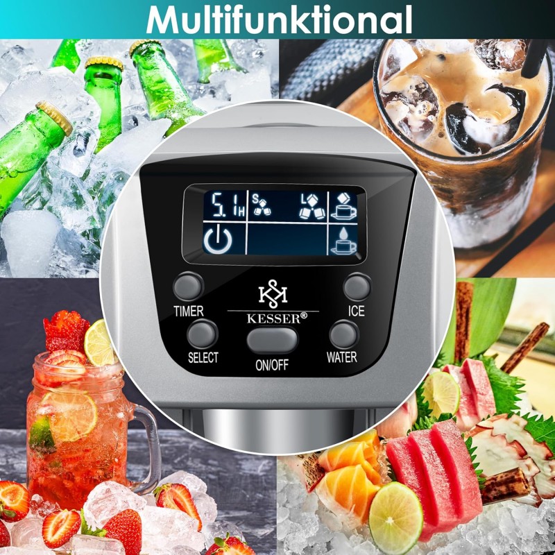 Eiswürfelbereiter Edelstahl Eiswürfelmaschine 100 W Eisbereiter 12 kg in 24 h 2 Würfelgrößen – Thumbnail 8