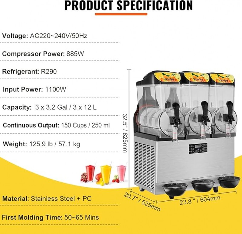 Slush-Maschine Margarita-Maschine Smoothie gewerblich 36l Einzelschüssel 75 Tassen  1100 W Edelstahl – 3