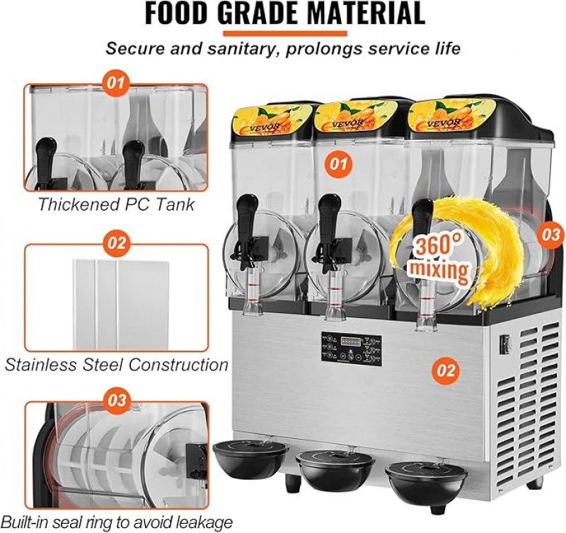 Slush-Maschine Margarita-Maschine Smoothie gewerblich 36l Einzelschüssel 75 Tassen  1100 W Edelstahl – Thumbnail 6
