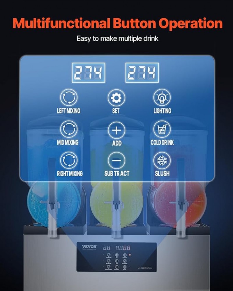 Slush-Eismaschine gewerblich 36 l Edelstahl + PC + PP Frozen Drink Maker Slush-Maschine Partys Cafés – Thumbnail 6