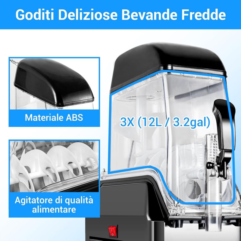 Kommerzielle Slush-Maschine 3 Tanks 36 Liter 1100 Watt Margarita-Maschine Gefriergetränke – Thumbnail 8