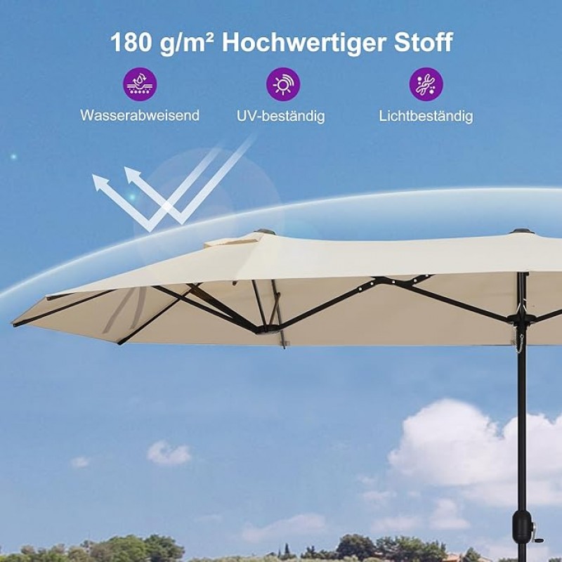 Doppelsonnenschirm 455 x 270 cm beige großer ovaler Sonnenschirm mit Kurbel UV-Schutz – 2