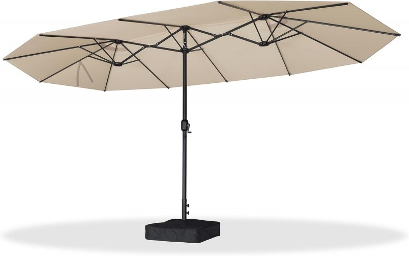 Doppelsonnenschirm 455 x 270 cm beige großer ovaler Sonnenschirm mit Kurbel UV-Schutz – Thumbnail 7