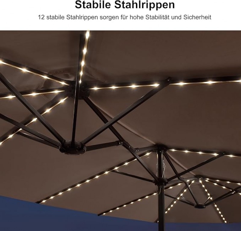 Doppelsonnenschirm LED 455 x 270 cm großer ovaler Sonnenschirm mit Kurbel UV-Schutz – 2