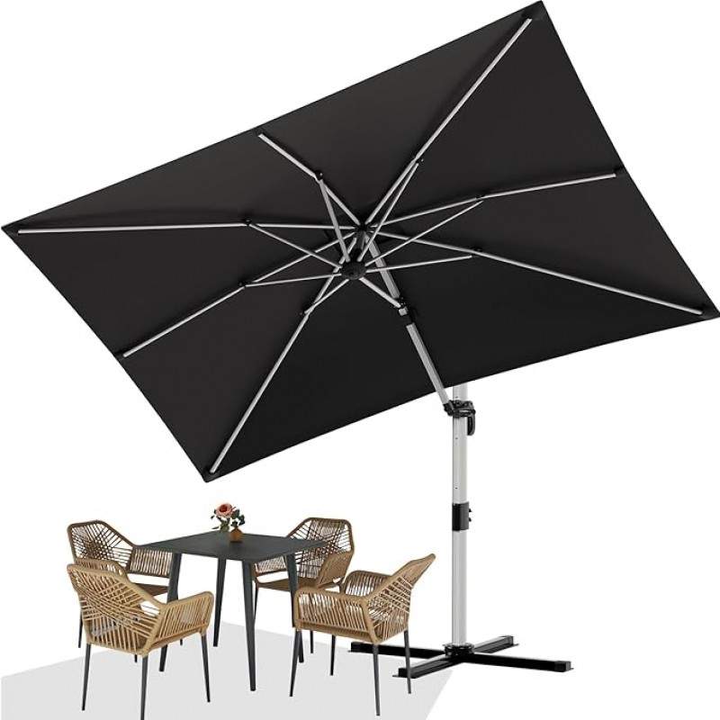 Sonnenschirm Aluminium 400 x 300 Ampelschirm mit Bezug wasserabweisend mit Kurbel