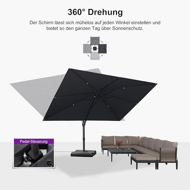 Sonnenschirm Ampelschirm 270 x 350 cm rechteckig mit Kurbel großer Gartenschirm neigbar 360° – 2