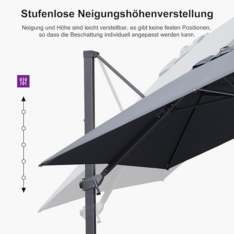 Sonnenschirm Ampelschirm 270 x 350 cm rechteckig mit Kurbel großer Gartenschirm neigbar 360° – 4