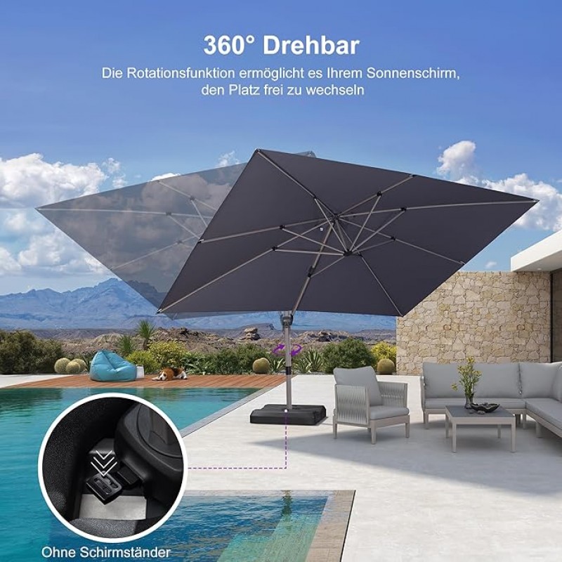 Marktschirm Sonnenschirm Ampelschirm Gartenschirm rechteckig 300 x 400 cm Aluminium groß XXL 360° – 3