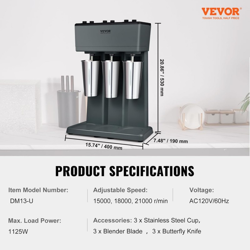 Getränkemixer Cocktailmixer Shakemixer 750 Watt 820 ml Einzelkopf-Milchshake-Maschine  – Thumbnail 6