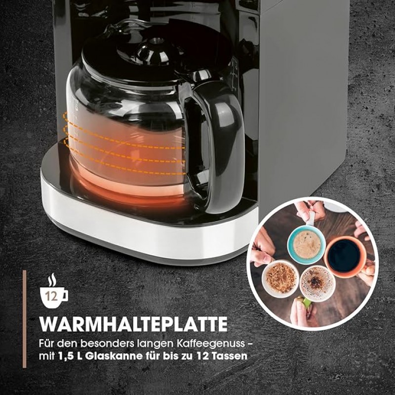 Filterkaffeemaschine Mahlwerk bis zu 12 Tassen Kaffee für Kaffeebohnen und Kaffeepulver Tassenwärmer – Thumbnail 6