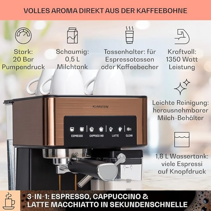 Espressomaschine Mini-Espressomaschine Kaffeevollautomat mit Milchaufschäumer 1,8 l mit Siebträger – 4