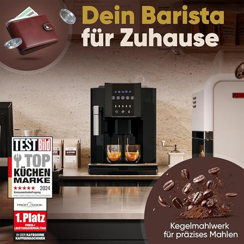 Kaffeevollautomat Milchaufschäumer Düse für Cappuccino Kegelmahlwerk mit Vorwärmfunktion für Tassen  – 3