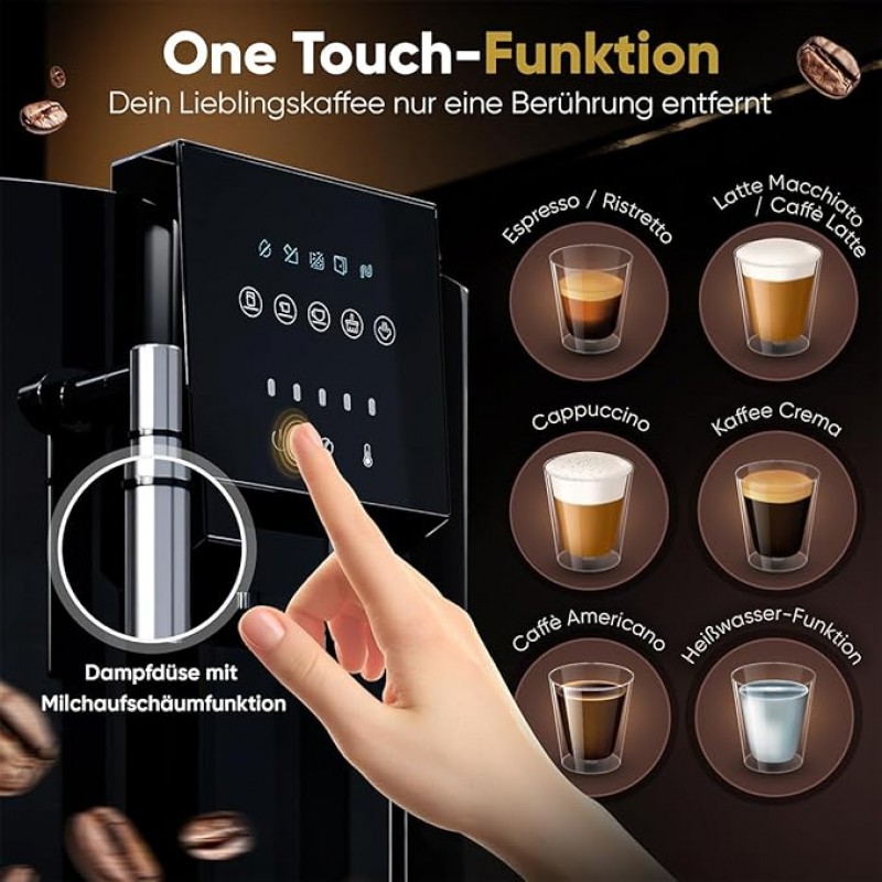 Kaffeevollautomat Milchaufschäumer Düse für Cappuccino Kegelmahlwerk mit Vorwärmfunktion für Tassen  – 4