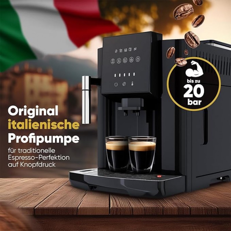 Kaffeevollautomat Milchaufschäumer Düse für Cappuccino Kegelmahlwerk mit Vorwärmfunktion für Tassen 