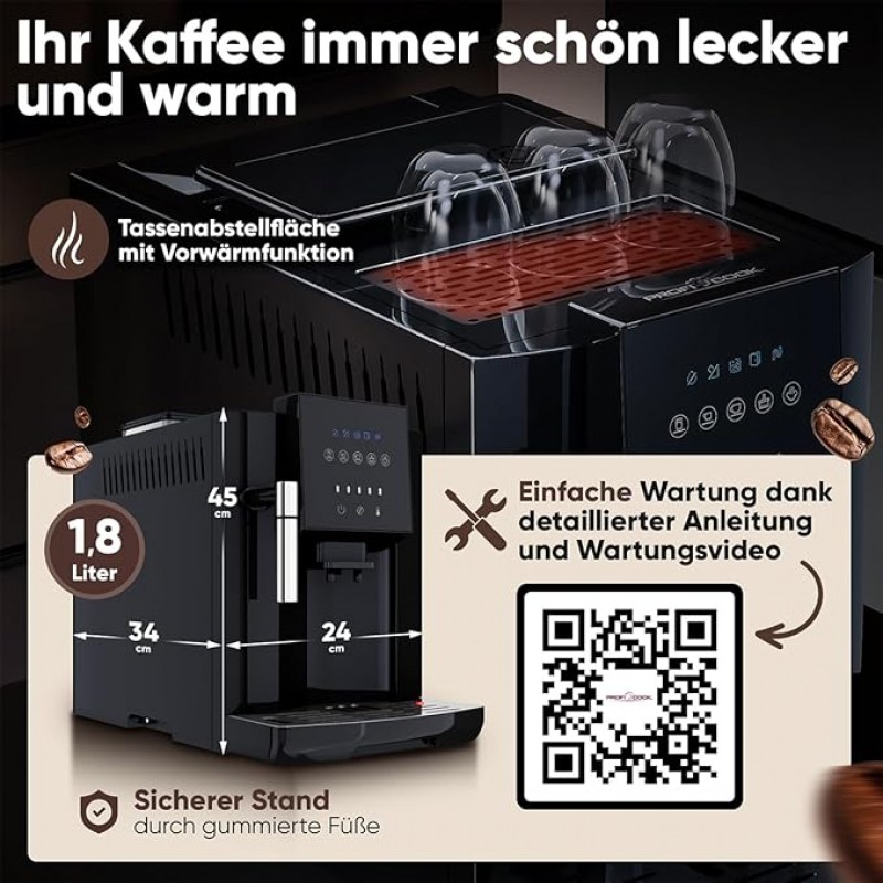 Kaffeevollautomat Milchaufschäumer Düse für Cappuccino Kegelmahlwerk mit Vorwärmfunktion für Tassen  – 5